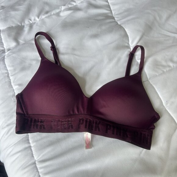 Victoria Secret Wireless Lightly Lined Bra 32B Burgundy Purple Convertible Strap - Picture 1 of 7